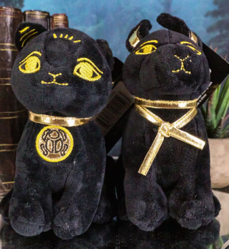 Pack of 2 Black Gold Egyptian Small Bastet Cat and Anubis Dog Plush Toys Dolls - Picture 1 of 6