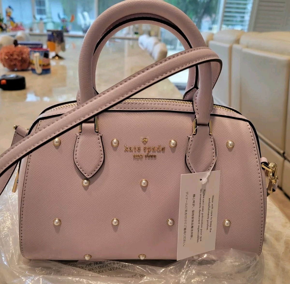 NWT Kate Spade Madison Studded Faux Pearls Duffle Crossbody Lilac