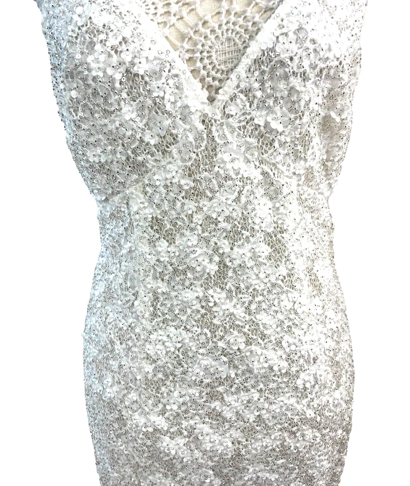 Nasty Gal Prom Dress Women's UK Size 12 White Embellished Backless Side Slit — 第 2/4 张图片