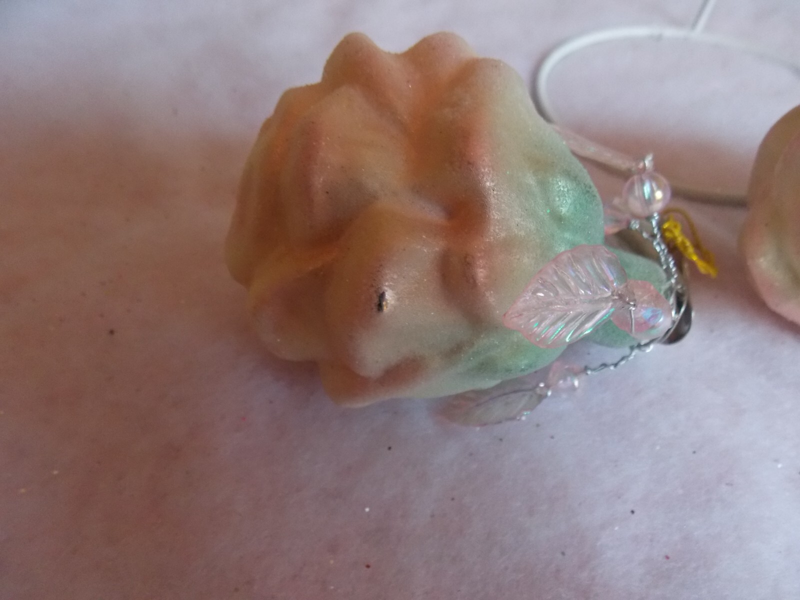 (3) VINTAGE ROMAN BLOWN GLASS PINK ROSE CHRISTMAS CLIP ON TREE