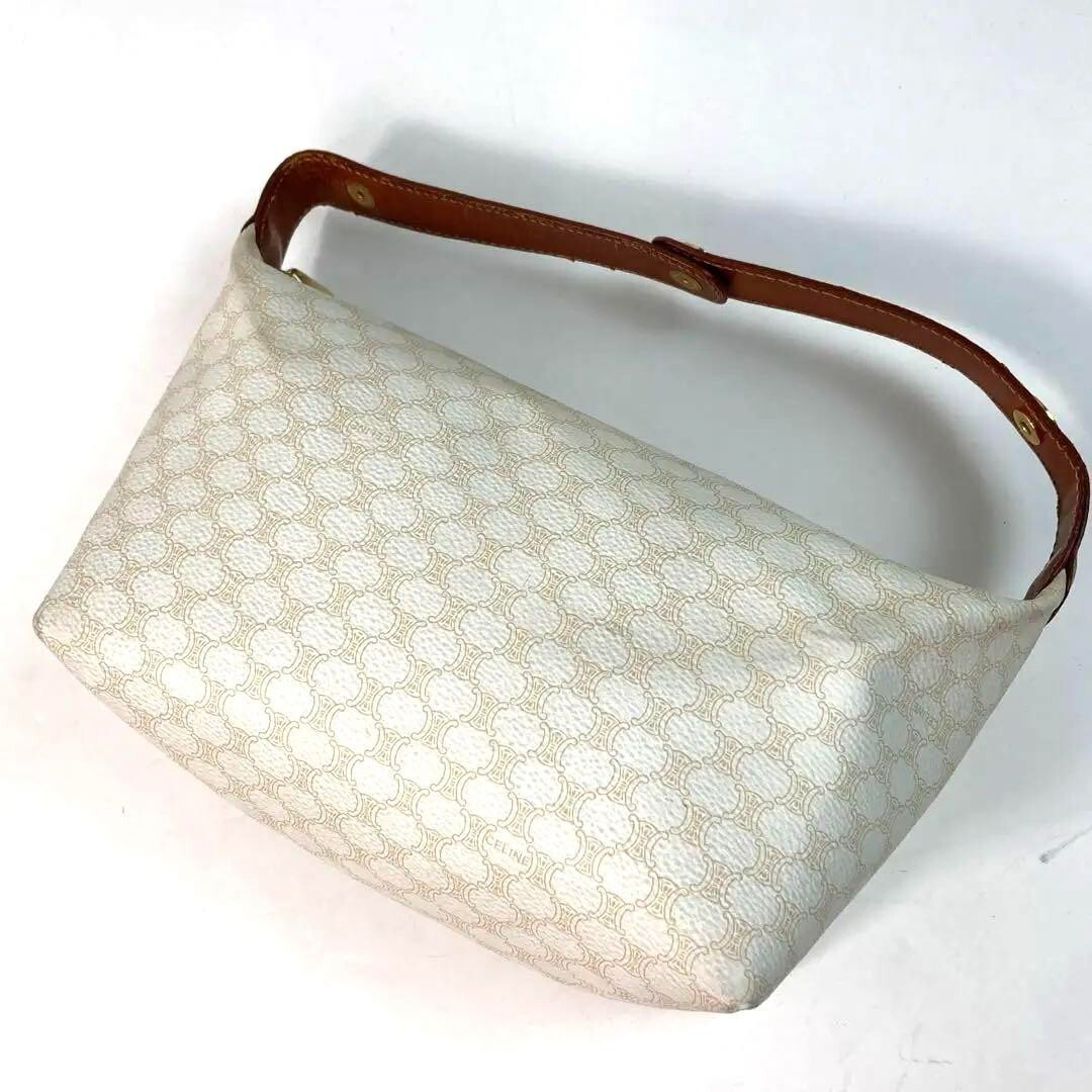 Celine Triomphe Vanity Handbag in Ivory PVC Leather with Free Shipping