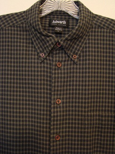 ashworth mens l/s gray brown casual shirt - size large