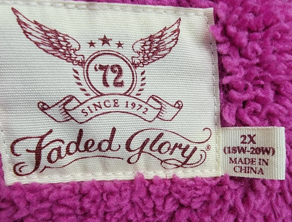 Abrigo Chaqueta Mujer Faded Glory Talla 2X 18W/20W Púrpura Rosa Vellón Foto 2 de 4