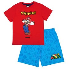 Super Mario Pyjama kurzarm Schlafanzug Shorty Rot Blau
