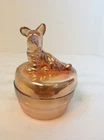 Vintage JEANNETTE Marigold Carnival Glass Scottie Dog Powder Jar/Trinket Box