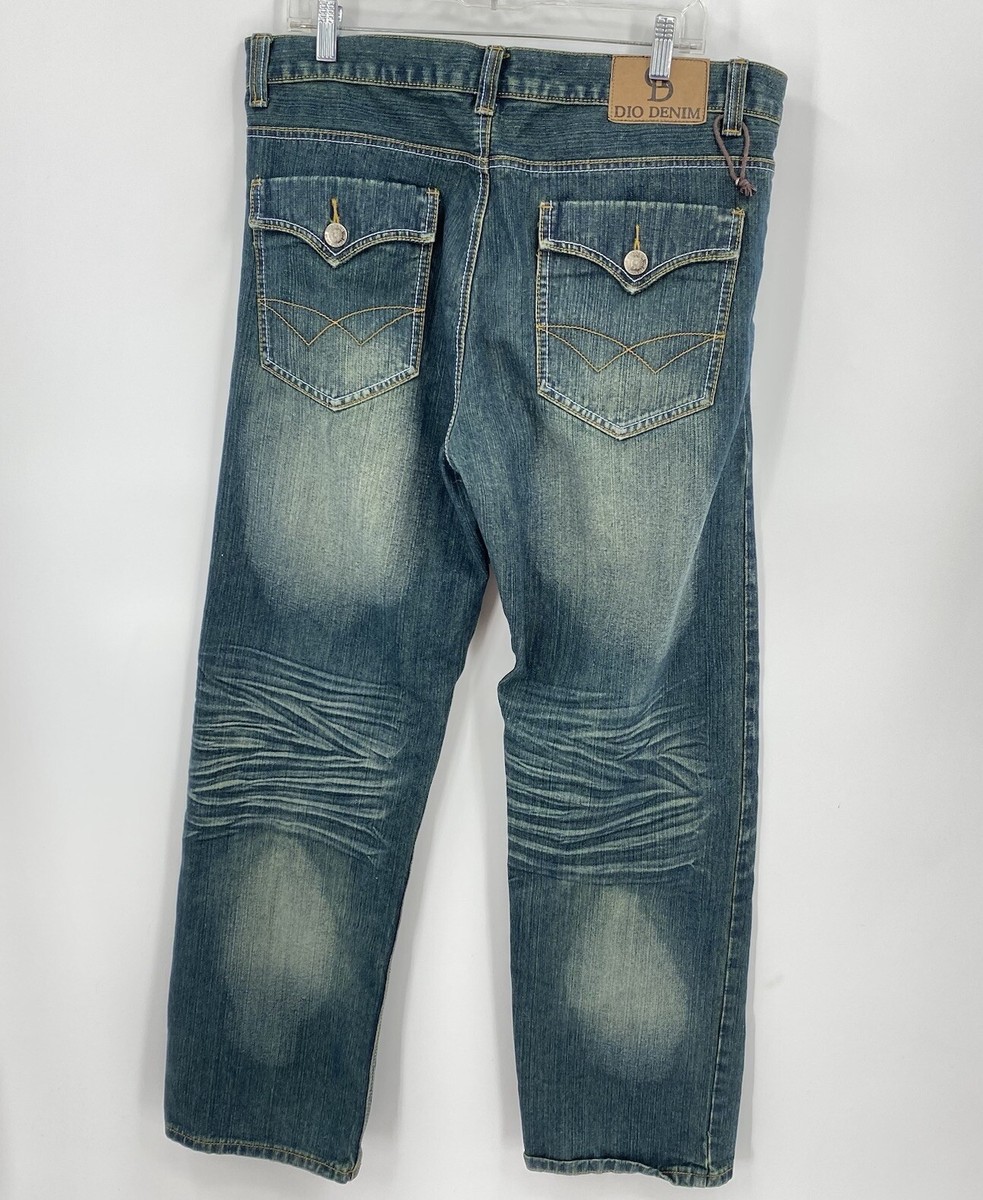 Dio Denim Y2K Straight Leg Jeans Heavy Whiskering Dark Wash