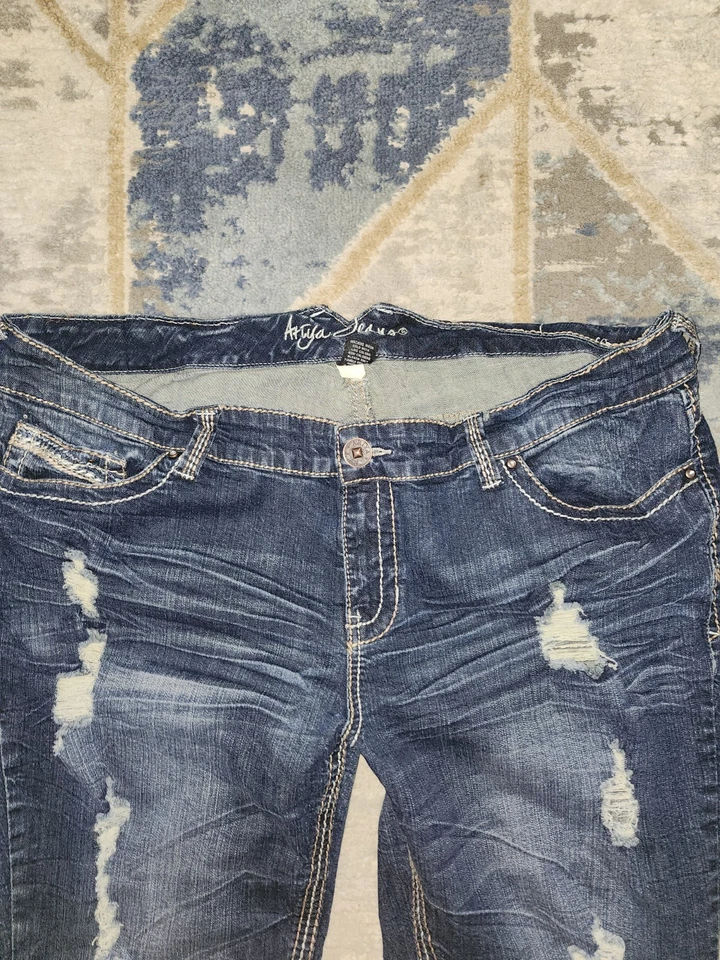 Женские состаренные джинсы Ariya/Capri большого размера 20 темная стирка необработанный подол укороченные 44x28-cc - Изображение 4 из 4