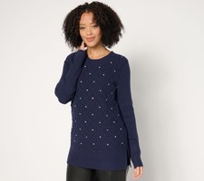 Susan Graver Women's Top Plus Sz Sweater 3X Occasions Regular Blue A670974