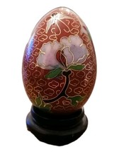 Vintage Cloisonné Egg Handmade Featuring Intricate Floral Motifs 4" & Stand VGC