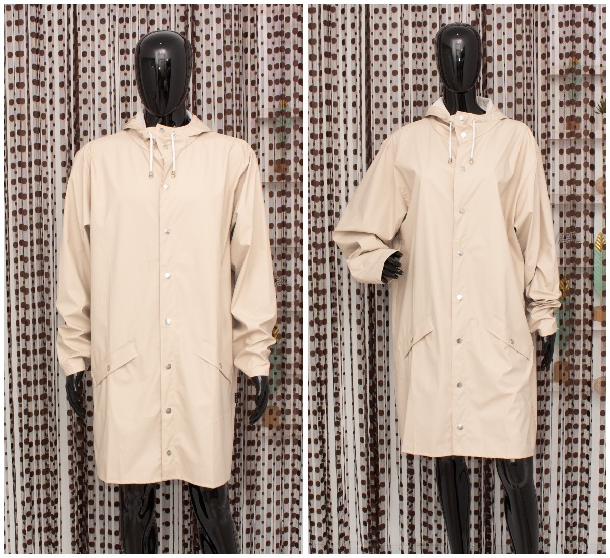 RAINS Raincoat Hooded Jacket Beige Waterproof Unisex Long Coat Mens/Womens L/XL-image