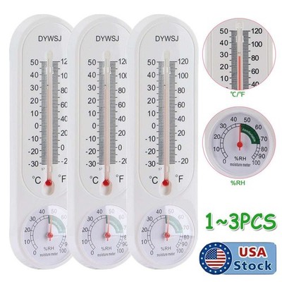 1~3pc Wall Thermometer Indoor Outdoor Yard Garden Greenhouse Home Humidity Meter
