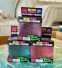 Authentic NeeDoh Nice Cube Glitter Glow Super Solid Squish Squeeze, 3 Pack