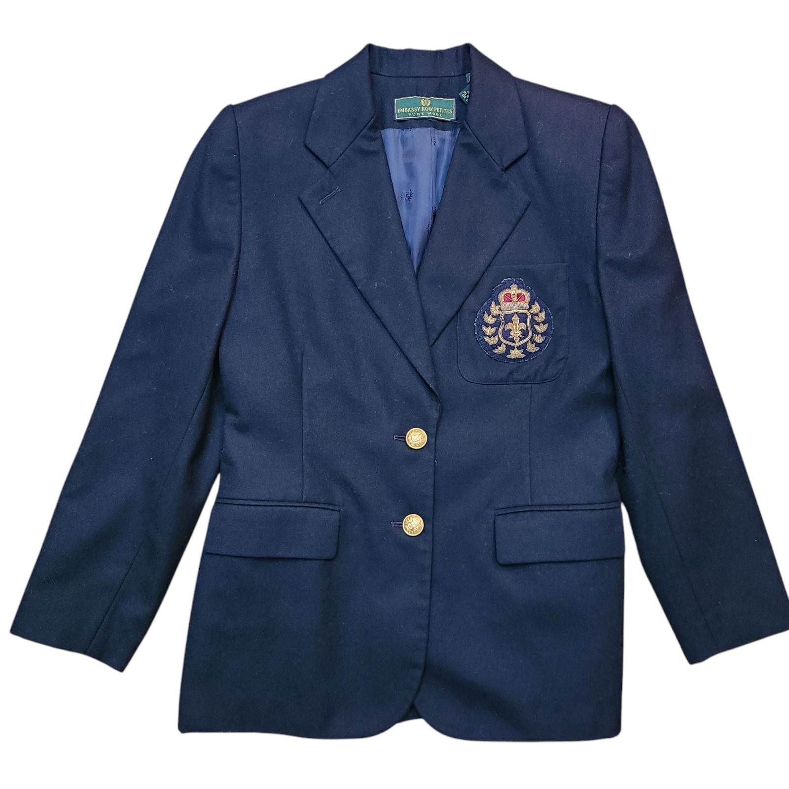 FILA Blazer donna blu navy Embassy Row Petites pura lana taglia 6p Corpcore Academia