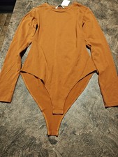 MANGOPOP Women's Bodysuit Size Small, Crew Neck, Long Sleeve, Thong
