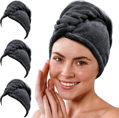 Set of 3 Microfibre Hair Turban with 2 Buttons - Turban Towel Quick Drying &
