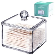 Square Acrylic Qtip Holder, 1 Pack Bathroom Canisters with Lid