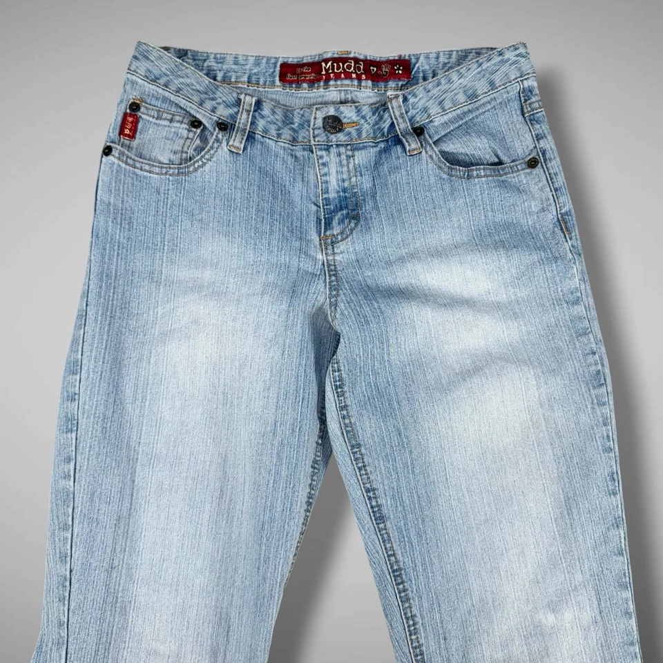 Pantalones de mezclilla Mudd Y2K años 2000 para mujer talla 5 lavado ligero tiro bajo corte bootcut acampanado retro grunge Foto 3 de 4