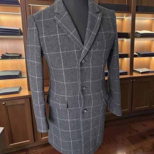 Bonobos Wool Overcoat 38r Slim Fit Half Belted Windowpane image 4