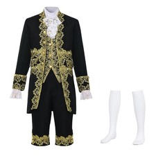 CAMDOM Mens Victorian Costume Suit Medieval Rococo Court Style X-Large, Black