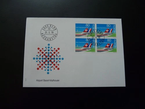 aviation airport Basel Mulhouse FDC Switzerland 1979 (block of 4)
