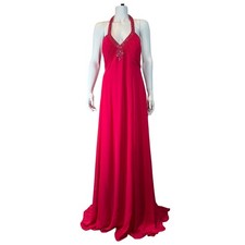 NWT Faviana New York Hot Pink Jeweled Halter Maxi Dress Gown Style 9217 16W