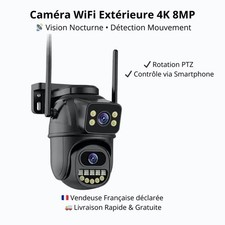 Caméra Surveillance PTZ WiFi 4K 8MP Zoom 4X AI ONVIF Extérieure