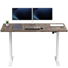 VIVO Electric 60” x 30” Stand Up Desk, Reclaimed Wood Table Top, White Frame
