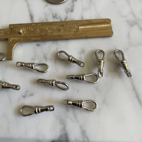 2 Pc Lot Swivel Clip Albert  Watch Chain Repair White SILVER Clasp