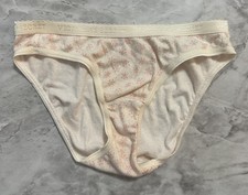 Vintage Victoria's Secret Low Rise Bikini Signature Band Ivory Pink Snowflakes