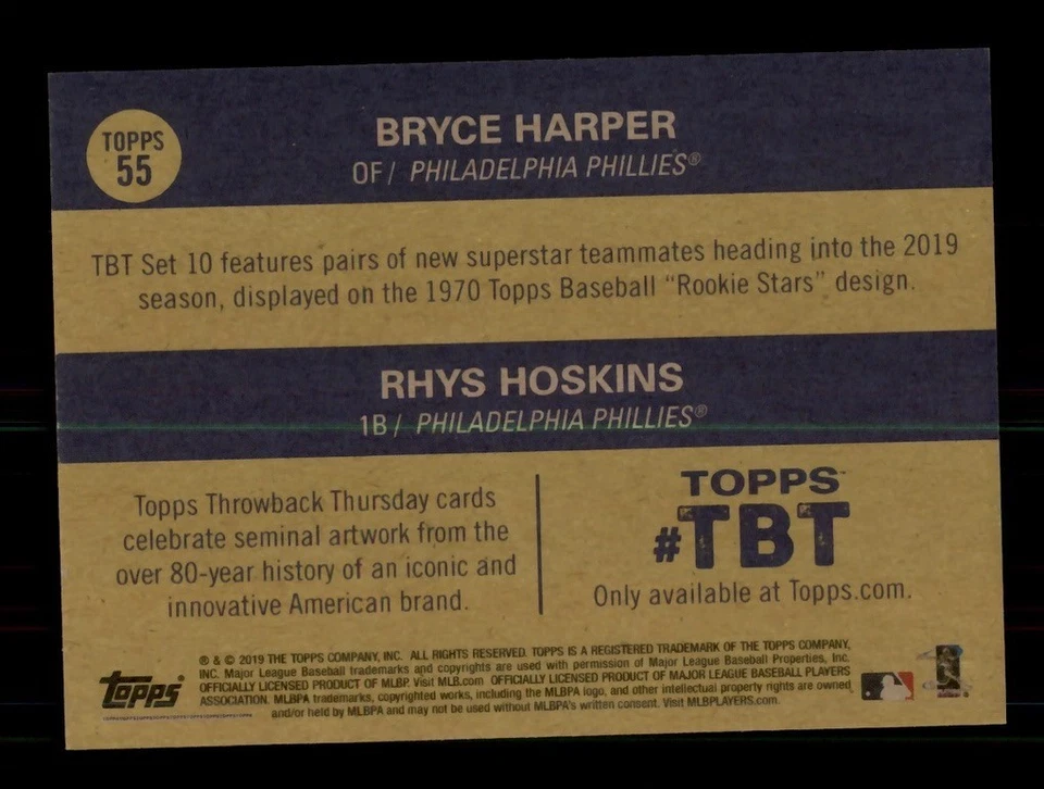 2019 TOPPS THROWBACK THURSDAY TBT #55 BRYCE HARPER / RHYS HOSKINS - Image 2 of 2