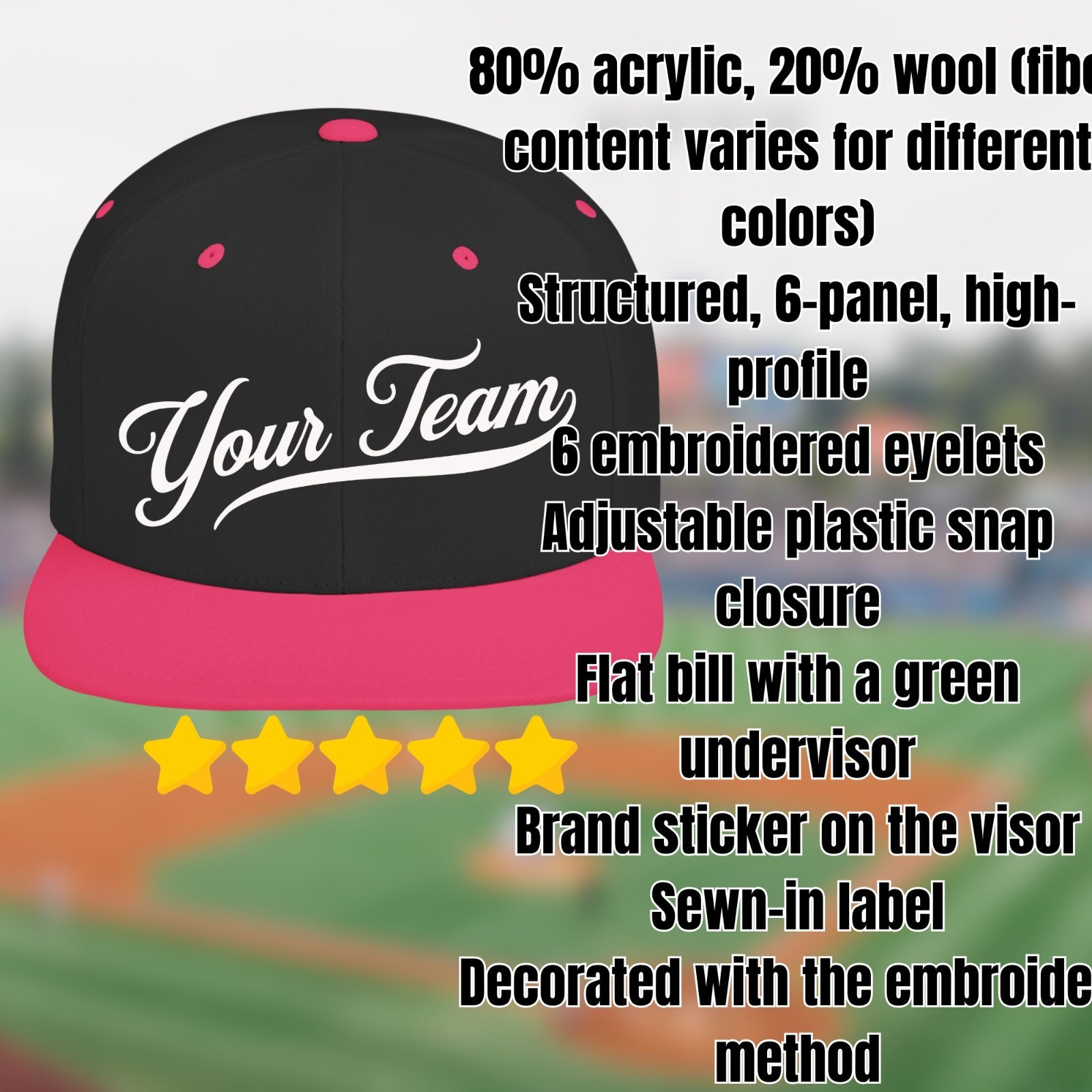 Women's Baseball Team Hat, Ladies Baseball Era Fitted Cap Stylish Colors image 2