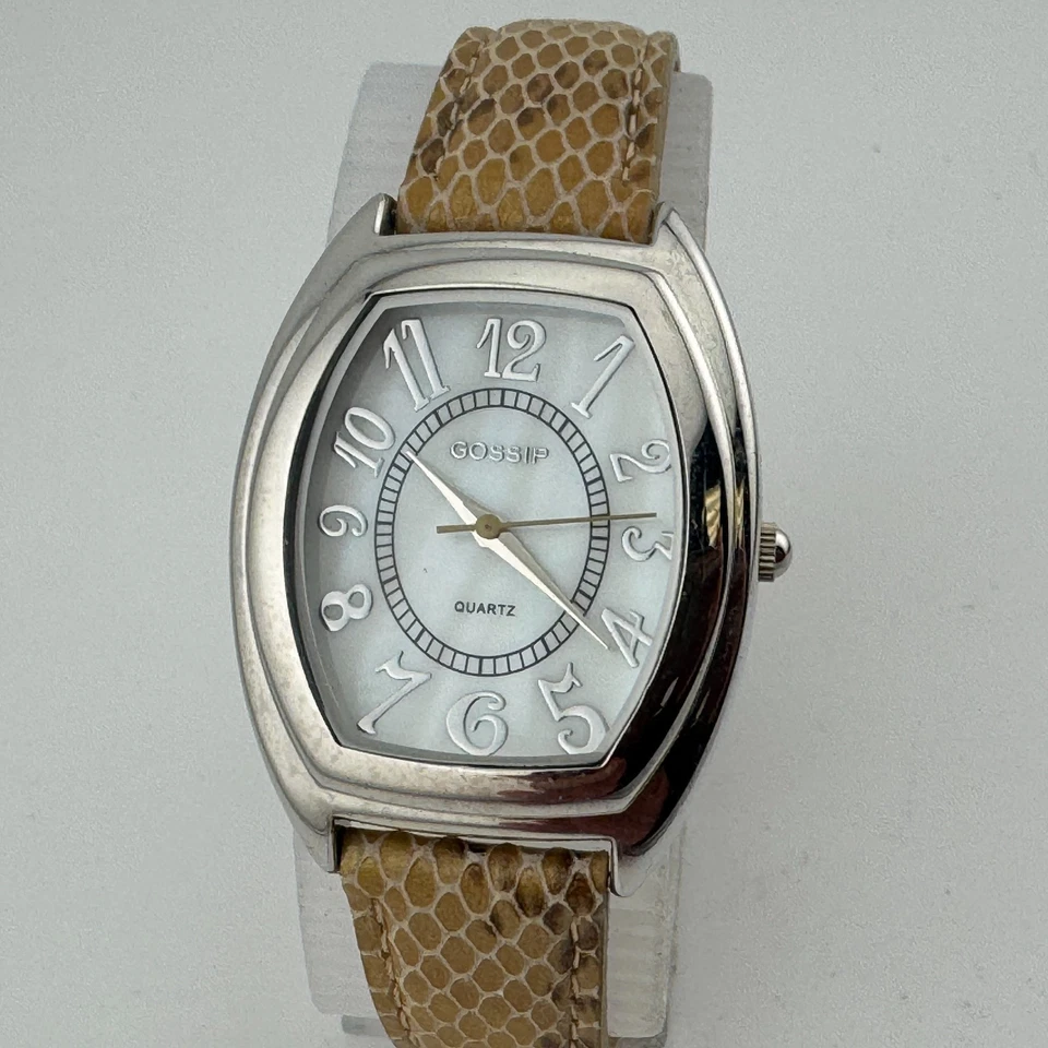 Gossip Quartz Watch Lady Silver Barrel MOP Dial Leather Japan Analog New Battery - Image 2 of 4