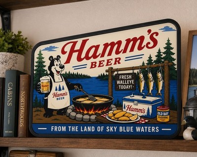 Hamms Beer Bear Fish Fry State Park  3D Printed LED Light-Up Sign 9'' Decor Lamp