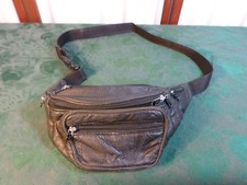 Vintage Black Soft Patchwork Leather Adjustable Unisex Fanny Pack w/5 Pockets