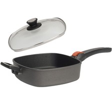 SKK Guss Grillpfanne 28 cm Induktion viereckig Griff abnehmbar & Deckel aus Glas