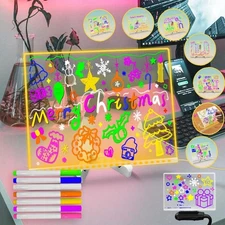 7-Color LED Drawing Board for Kids 11.8"x7.9" Acrylic Dry Erase Memo Whiteboard