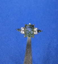 New Natural Moss Agate 2.75ct Ring 925 Sterling Silver CZ Size 6 Free Ship USA