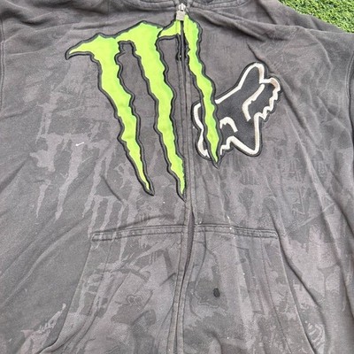 Monster x Fox Ricky Carmichael Hoodie Mens Large L Black Cyber