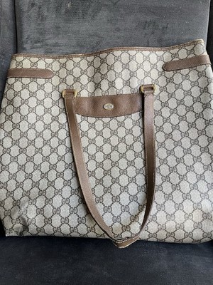 Vintage Gucci GG Monogram Tote Authentic 70s 80s Rare Large Read