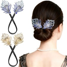 2 Pcs Bun Maker Crystal Hair Bun Maker French Twist Hair Disk for Women - Blue