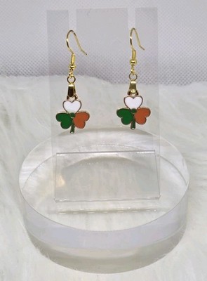 ST Patrick's Day Multicolored & Gold Heart Clover French Hook Fashion Earrings
