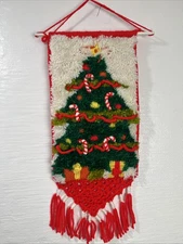Vintage latch Kit And Crochet Christmas tree wall hanging