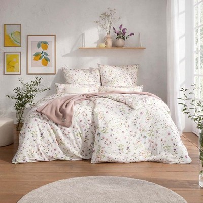 Estella Mako-Satin Bettwäsche 200x220 Petra elfenbein Blumenwiese 7962-110