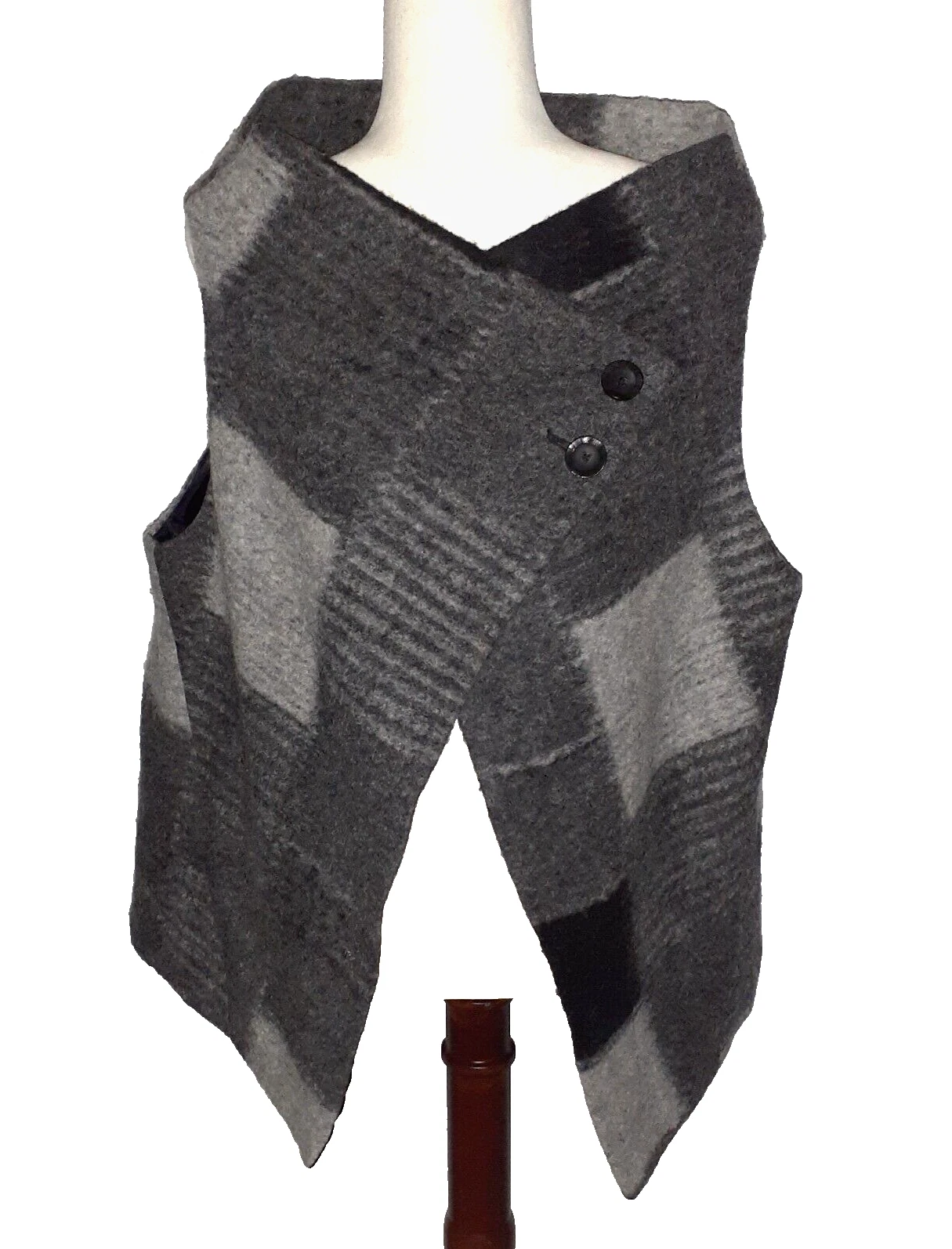 Coldwater Creek Wool Blend Lined Lagen Lock Poncho Vest Shades of Grey XL
