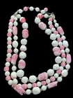 Vintage Double Strand White Milk Glass and Pink Glass Bead Necklace