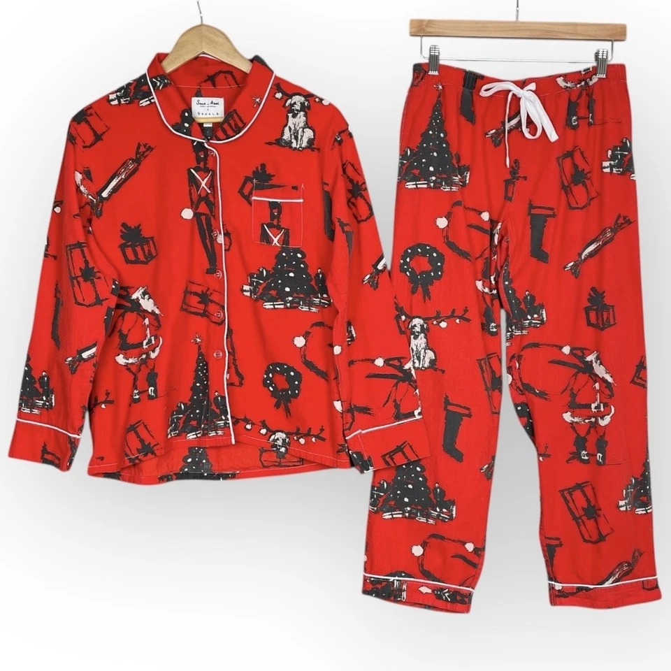 Sant Abel x Donald Robertson Womens Christmas Eve Pajamas Size M Dog Santa - Image 2 of 4