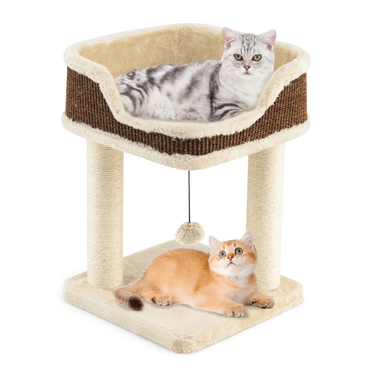 Arbre à chat 3-en-1 multifonction avec poteau griffoir et couchage rembourré