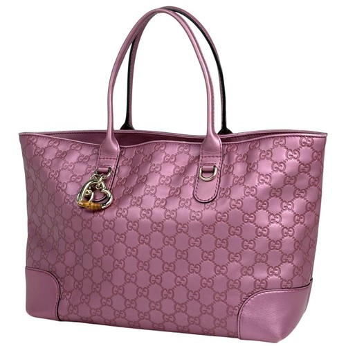Authentic GUCCI Heart Bit Pink Guccissima Leather Satchel Bag Purse #63229