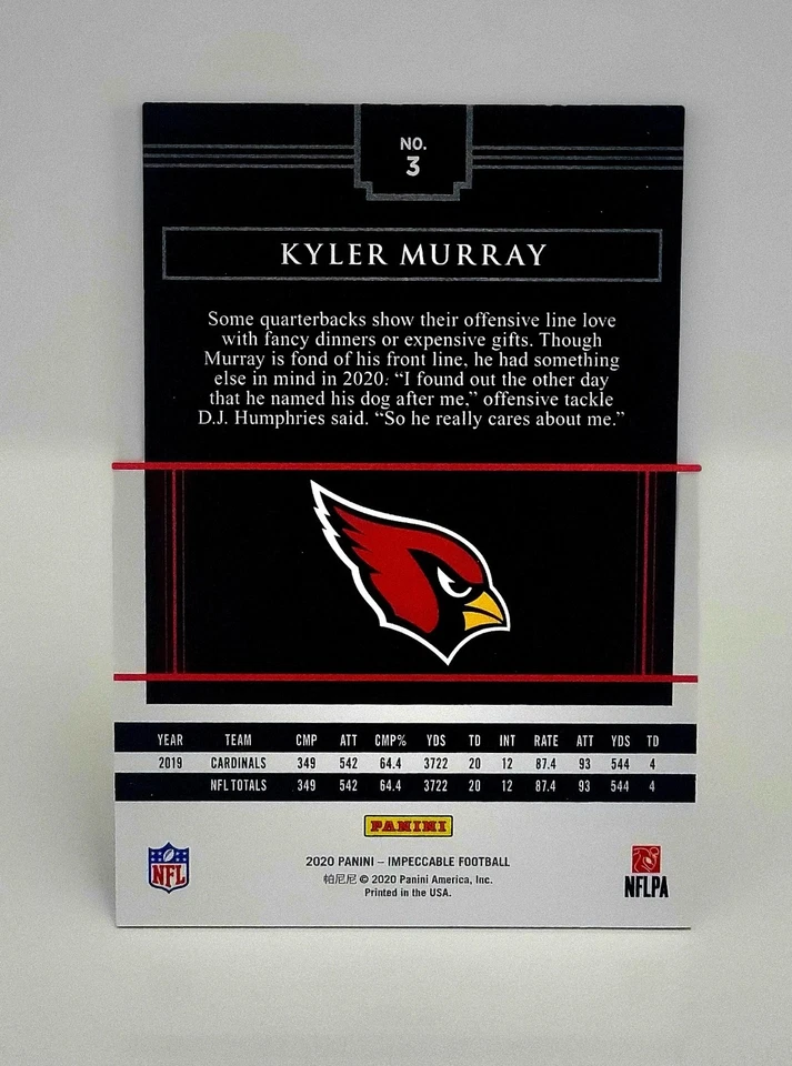 2020 Panini Impeccable Football Kyler Murray /75 Card #3 Arizona Cardinals  - Image 2 of 4