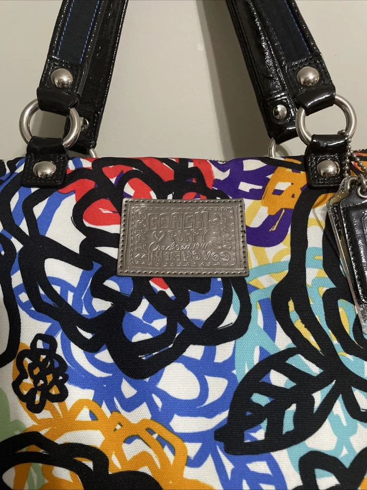 BOLSO DE HOMBRO Y2K COACH MULTICOLOR FLORAL AMAPOLA GRAFFITI ESTAMPADO MONEDERO Foto 3 de 4